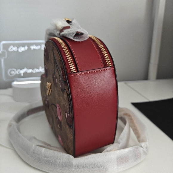 Coach Heart Crossbody Bag In Signature Canvas With Cherry Print - Picture 4 of 6